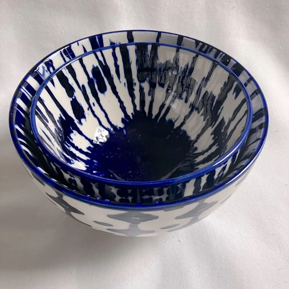 WEST ELM Indigo Tie-Dye Nesting Bowls (2)